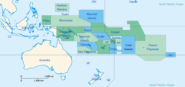 Mapa ostrovů v Pacifiku